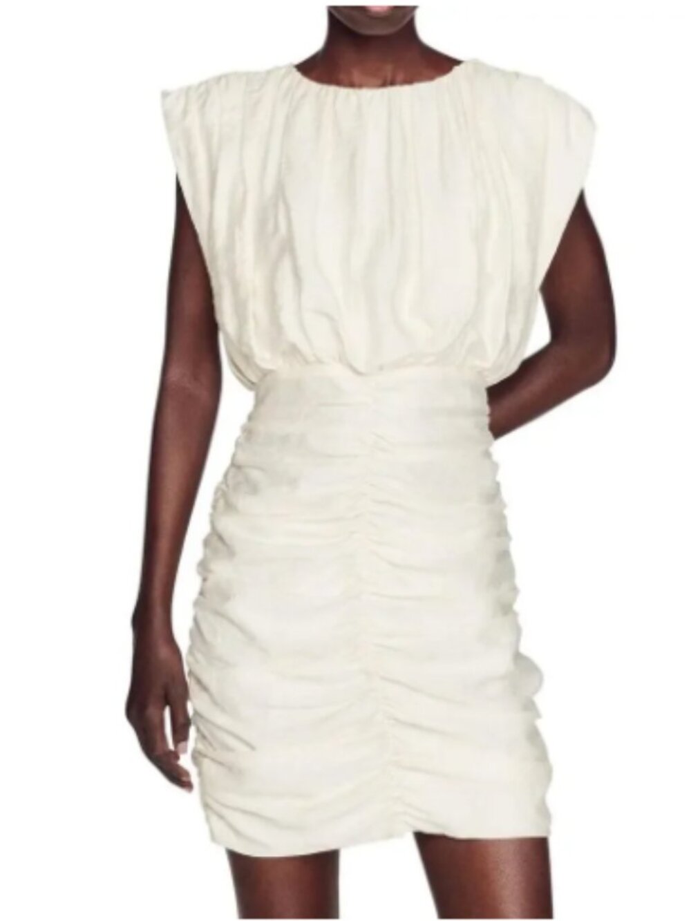 SANDRO PARIS - NWT White/Off White Ruched Dress - Size 6